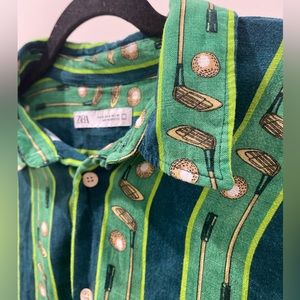 ZARA | Men's Short-Sleeved Golf Print Button Down Shirt, Size Medium ⛳️